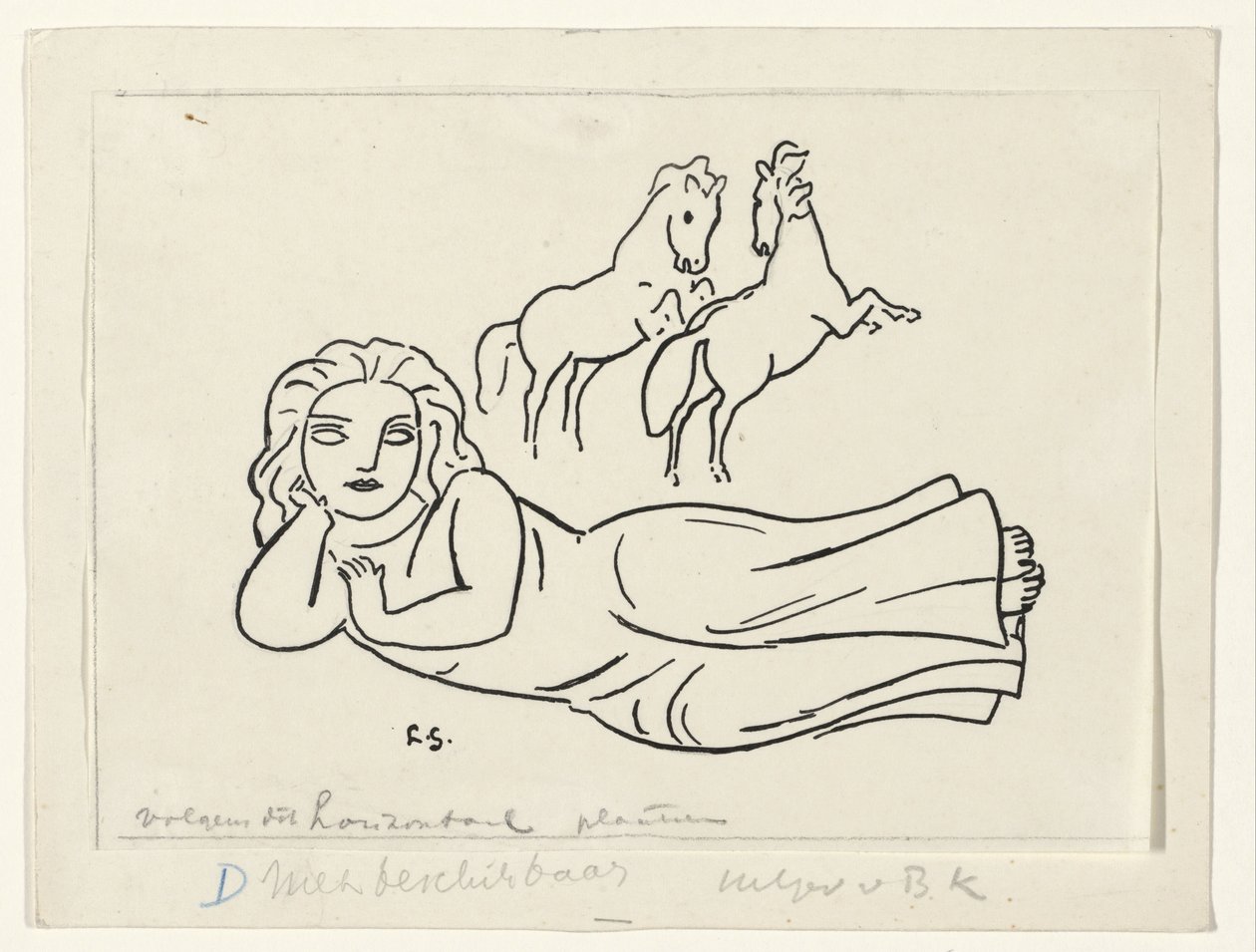 Ležící žena se dvěma koňmi od Leo Gestel (signed by artist)