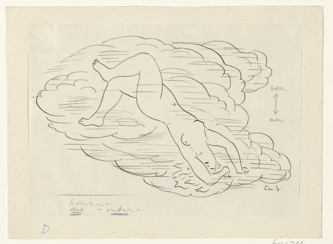 Nahá žena v oblacích od Leo Gestel (signed by artist)