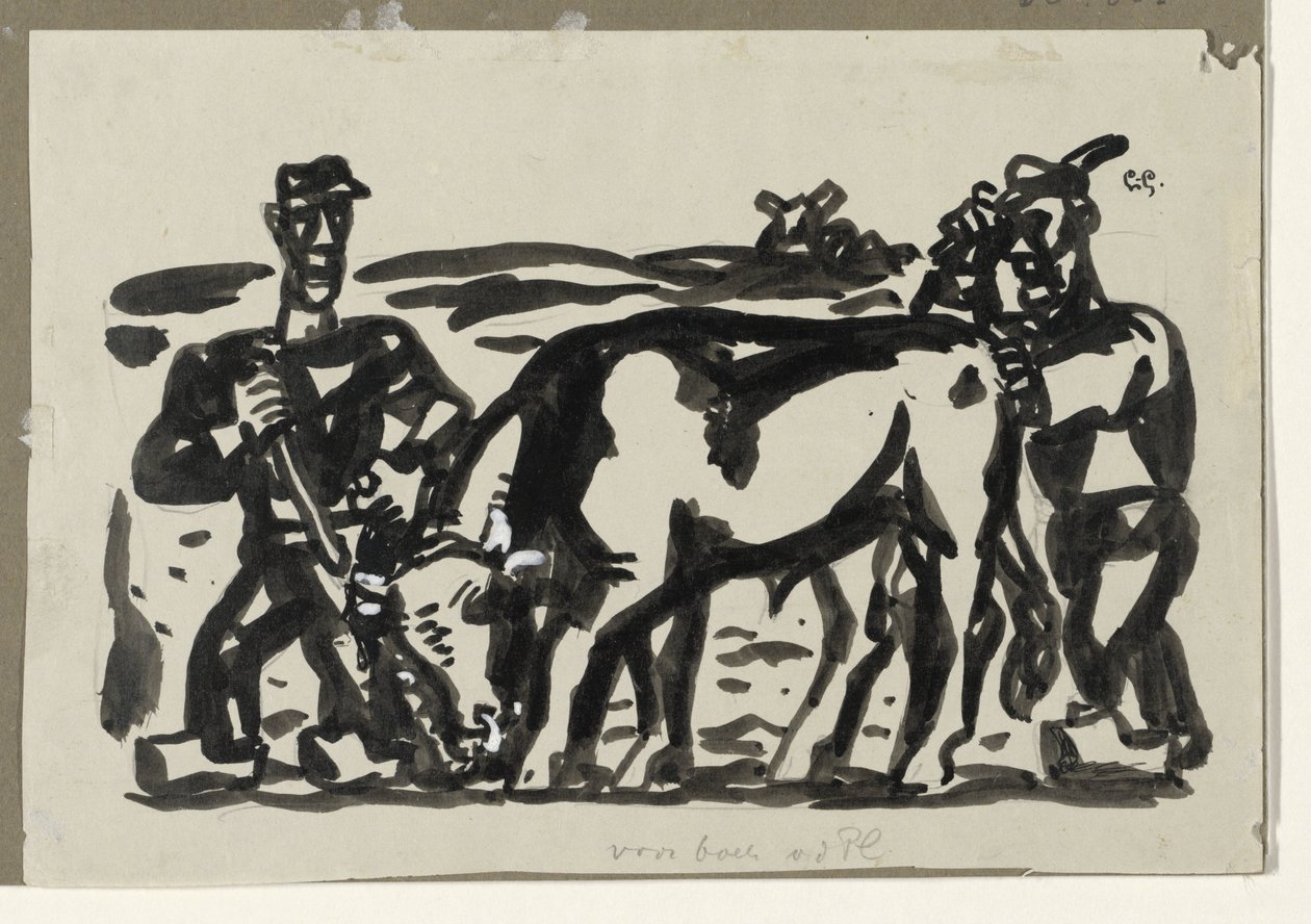 Dva farmáři s krávou od Leo Gestel (signed by artist)