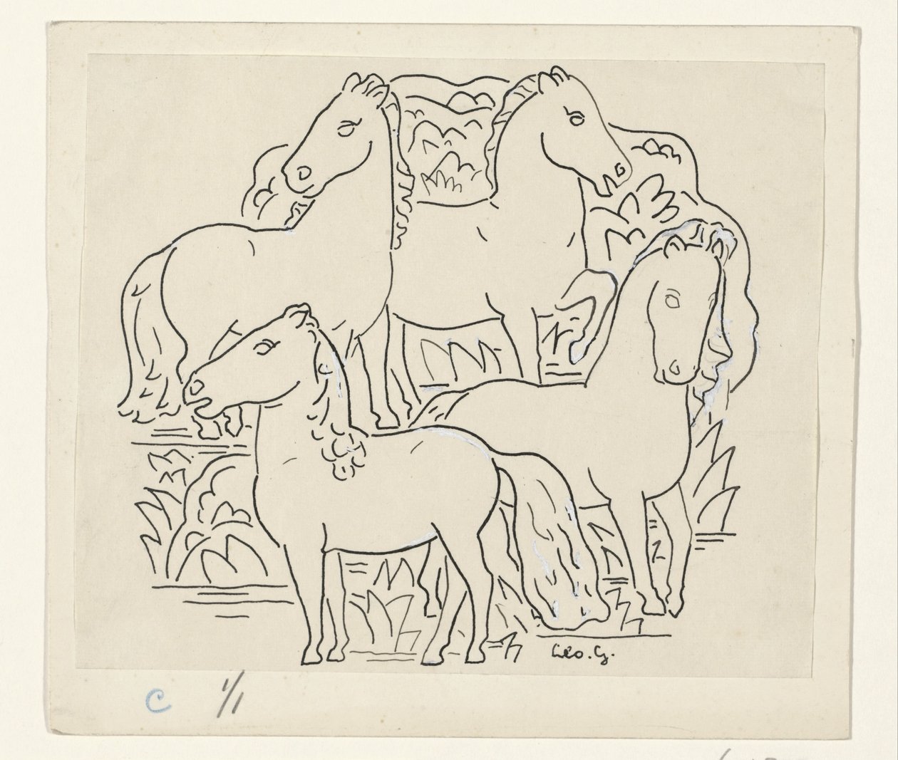 Čtyři koně od Leo Gestel (signed by artist)