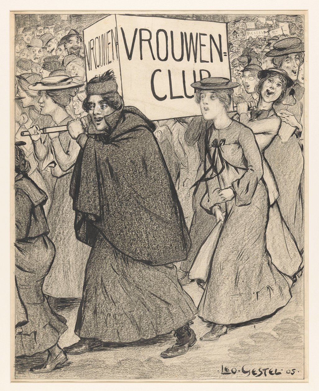 Ženy v průvodu ženského klubu od Leo Gestel (signed by artist)