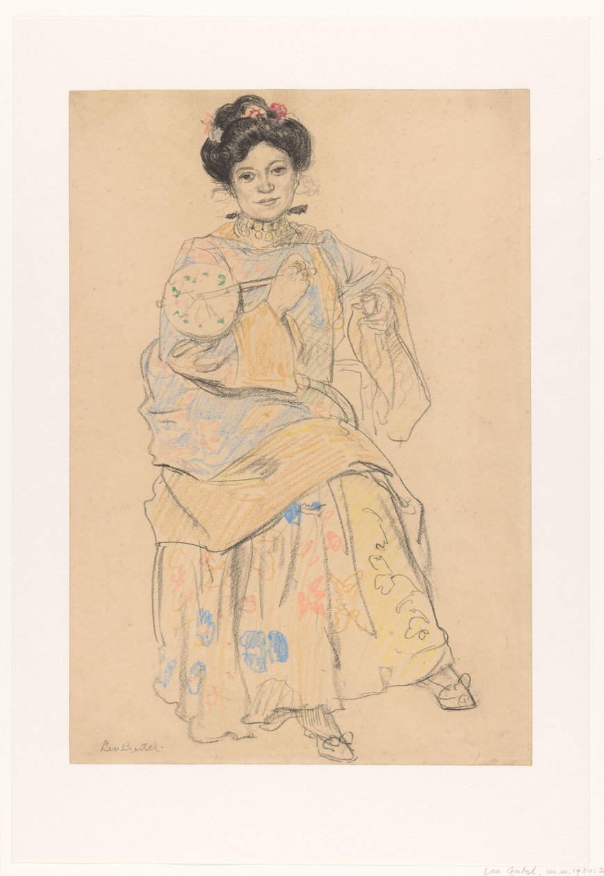 Sedící žena v japonských šatech od Leo Gestel (signed by artist)