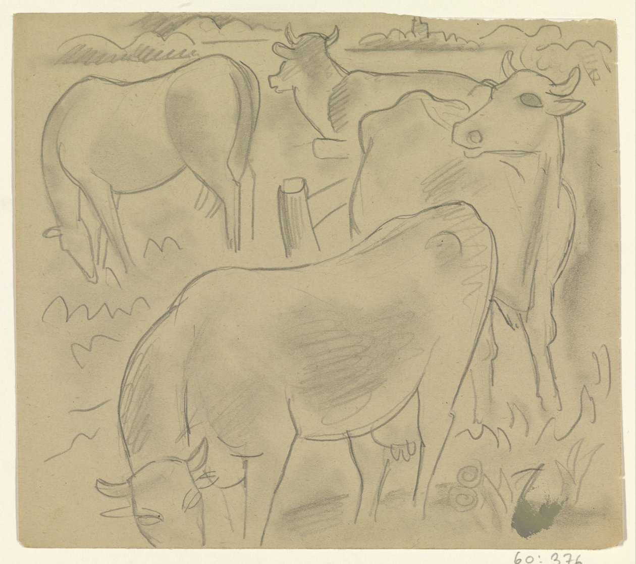 Tři krávy a kůň na louce od Leo Gestel