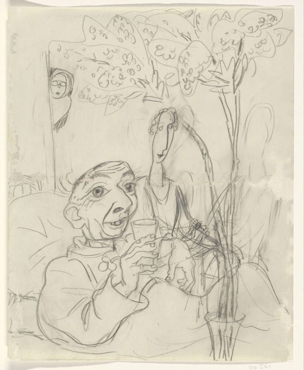 Karikatura Leo Gestel na jeho lůžku od Leo Gestel