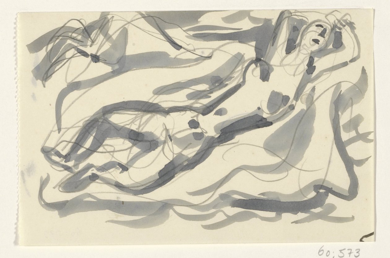 Nahá žena a kůň v moři od Leo Gestel