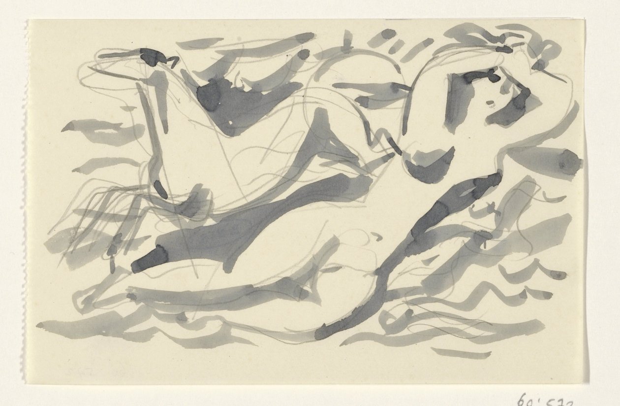 Nahá žena a kůň v moři od Leo Gestel