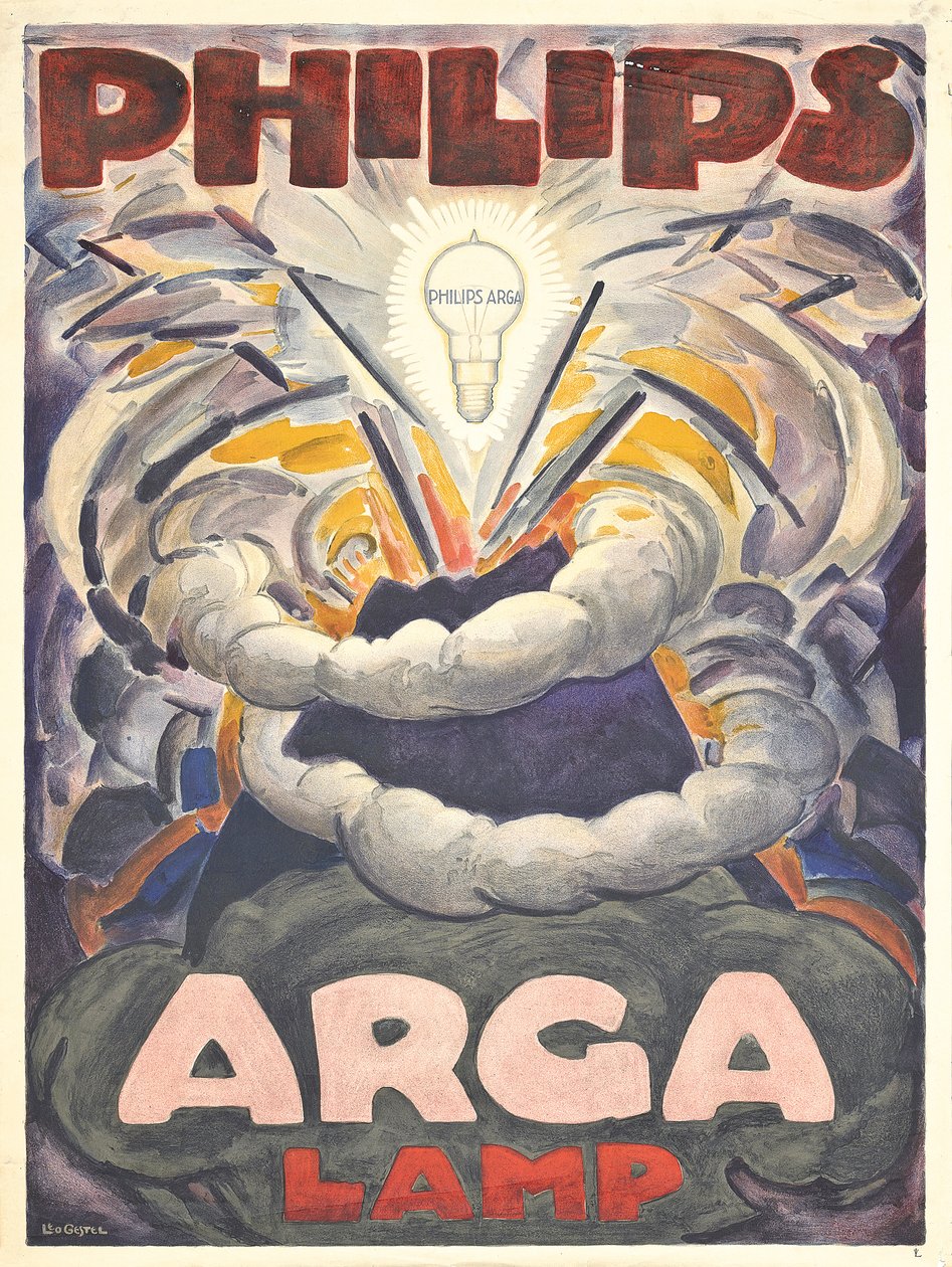 Plakátová reklama Philips Arga Lamp, kolem roku 1918 (barevná litografie) od Leo Gestel