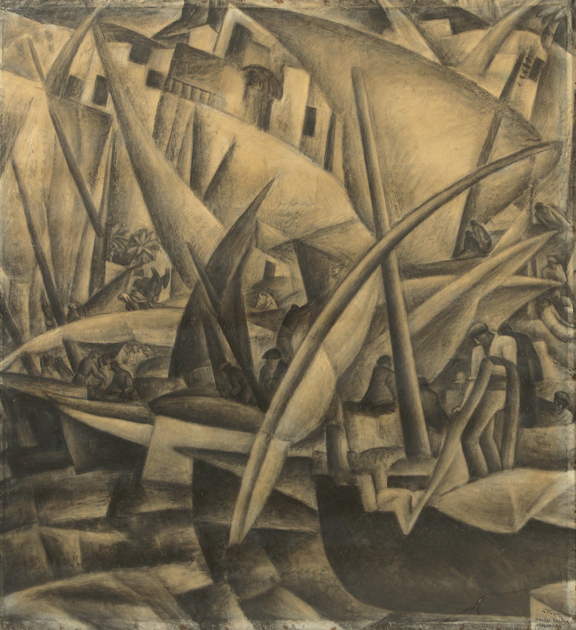 Přístav Palma de Mallorca, kolem roku 1914 (uhlí na papíře) od Leo Gestel