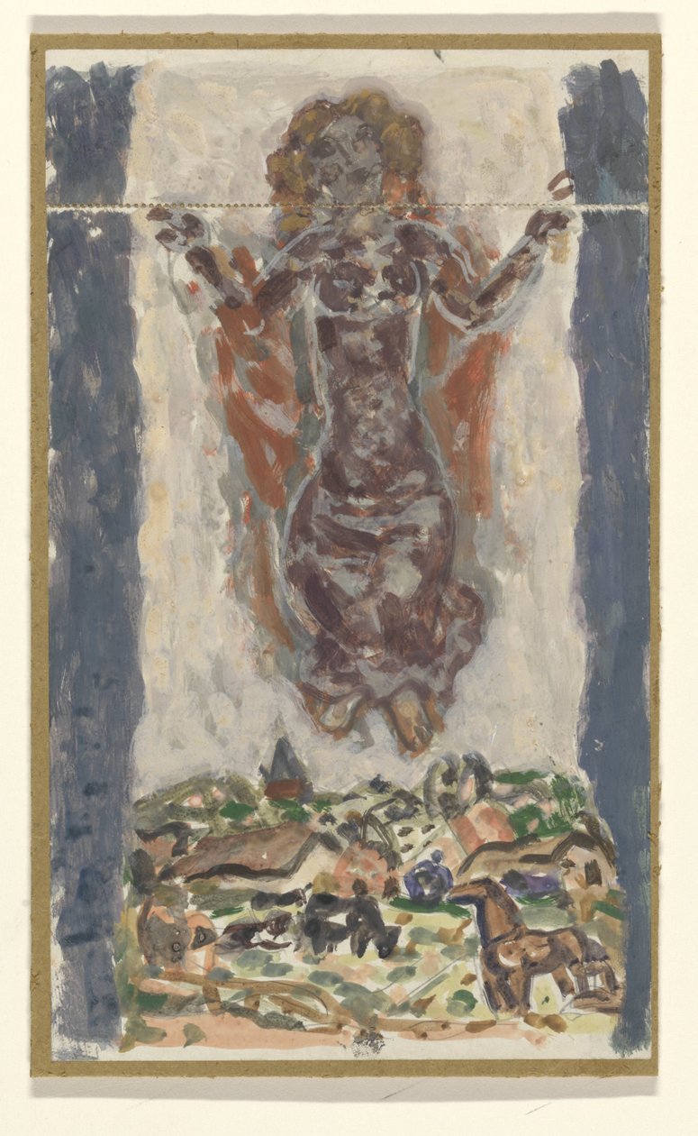 Žena s nataženýma rukama nad krajinou od Leo Gestel