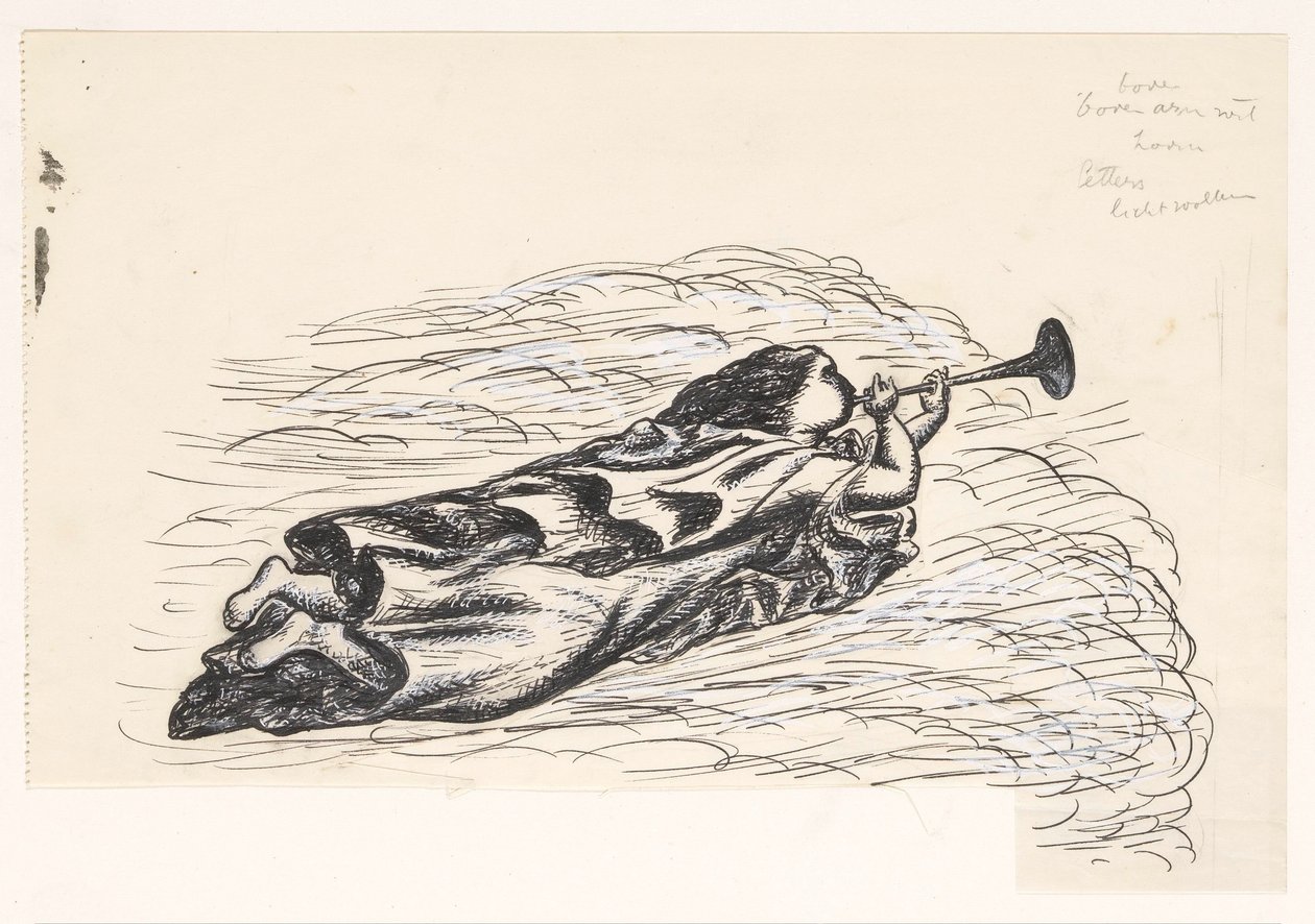 Žena s trubkou, plovoucí na oblacích od Leo Gestel