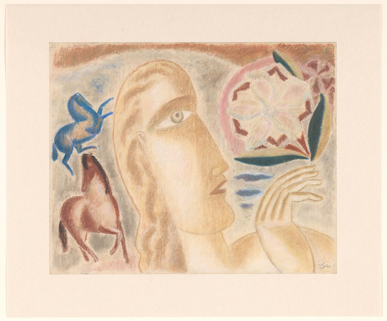 Ženská hlava a dva koně od Leo Gestel