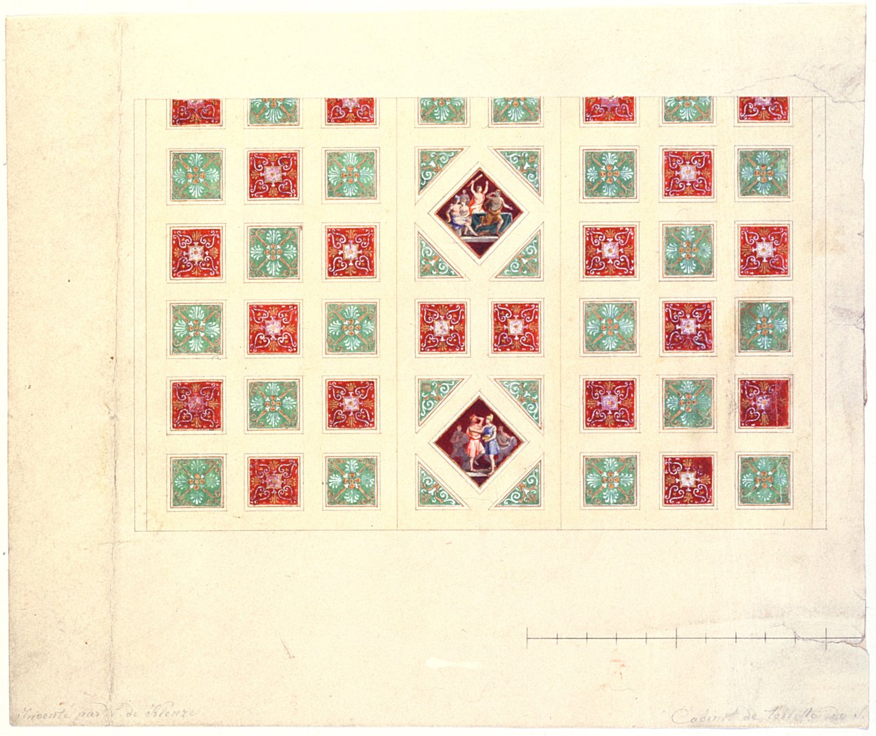 Návrh stropu pro psací místnost Ludwiga I. (1786-1868) v rezidenci Konigsbau, Mnichov, kolem roku 1835 od Leo von Klenze