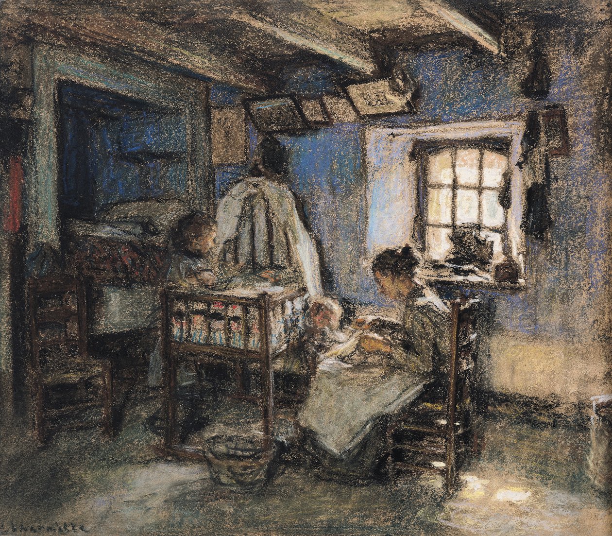 Domácí interiér, Wissant, 1913 (pastel na papíře) od Leon Augustin Lhermitte