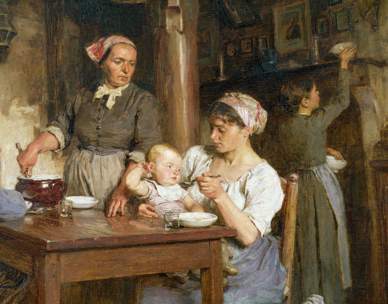 Polední jídlo, detail krmení dítěte, (detail 15366) od Leon Augustin Lhermitte