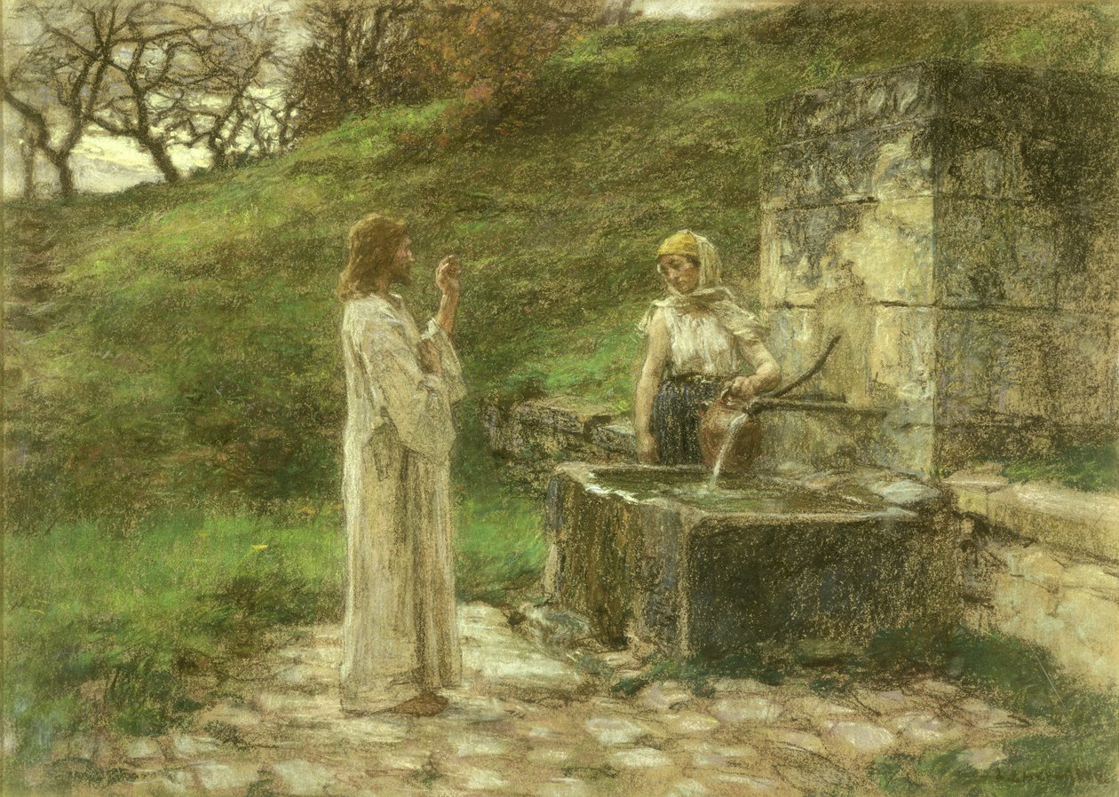 Samaritán u studny (pastel na plátně) od Leon Augustin Lhermitte