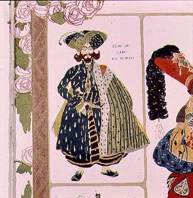 Aide-de-camp of the Shah, kostýmní návrh pro Diaghilevs inscenaci baletu Šeherezáda, 1910 od Leon Bakst