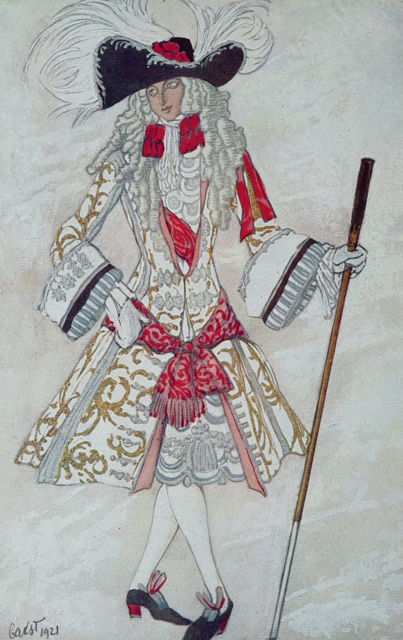 Kostýmní návrh pro Prince Charming at Court, ze Šípkové Růženky, 1921 od Leon Bakst