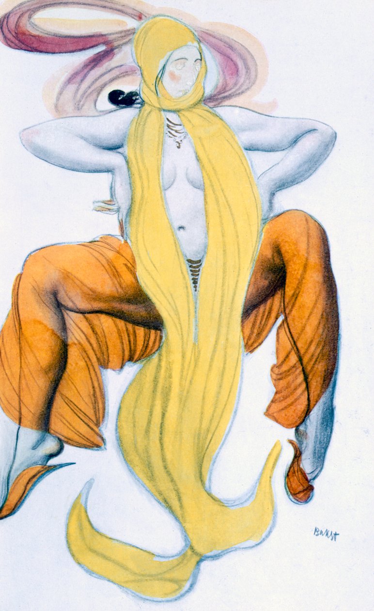 Kostýmní návrh pro Bacchic Dancer, z Legendy o Josephovi, kolem roku 1914 od Leon Bakst