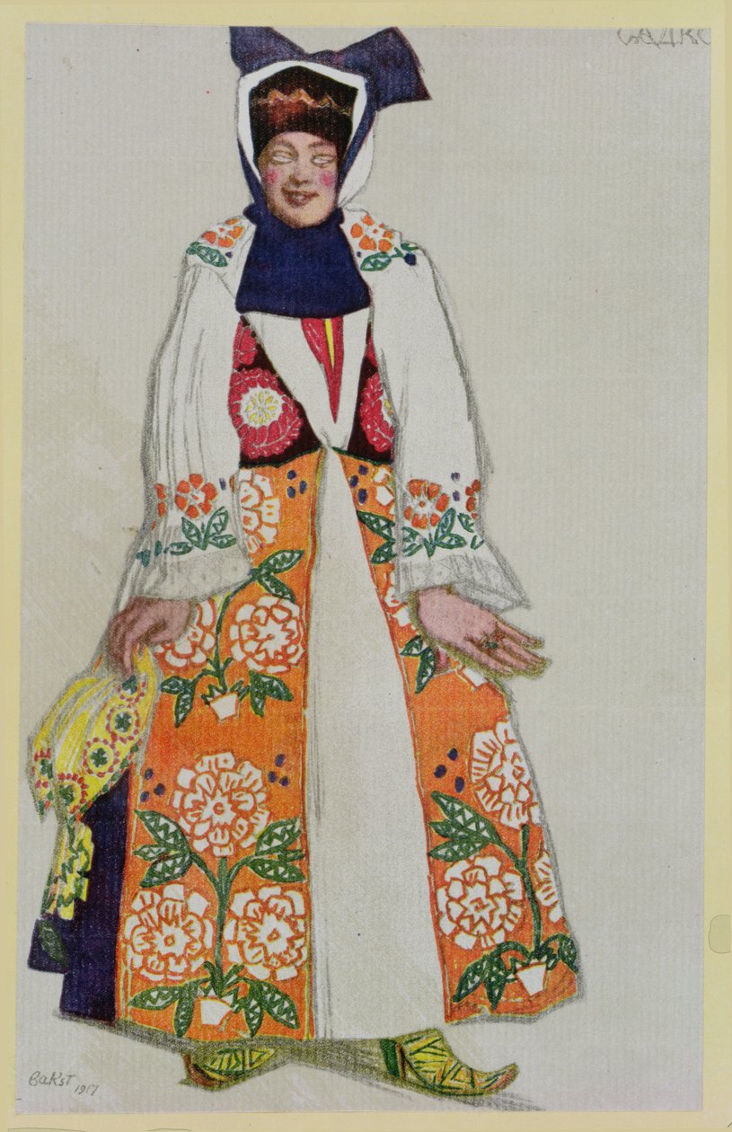Návrh kostýmu pro venkovanku, z filmu Sadko, 1917 od Leon Bakst
