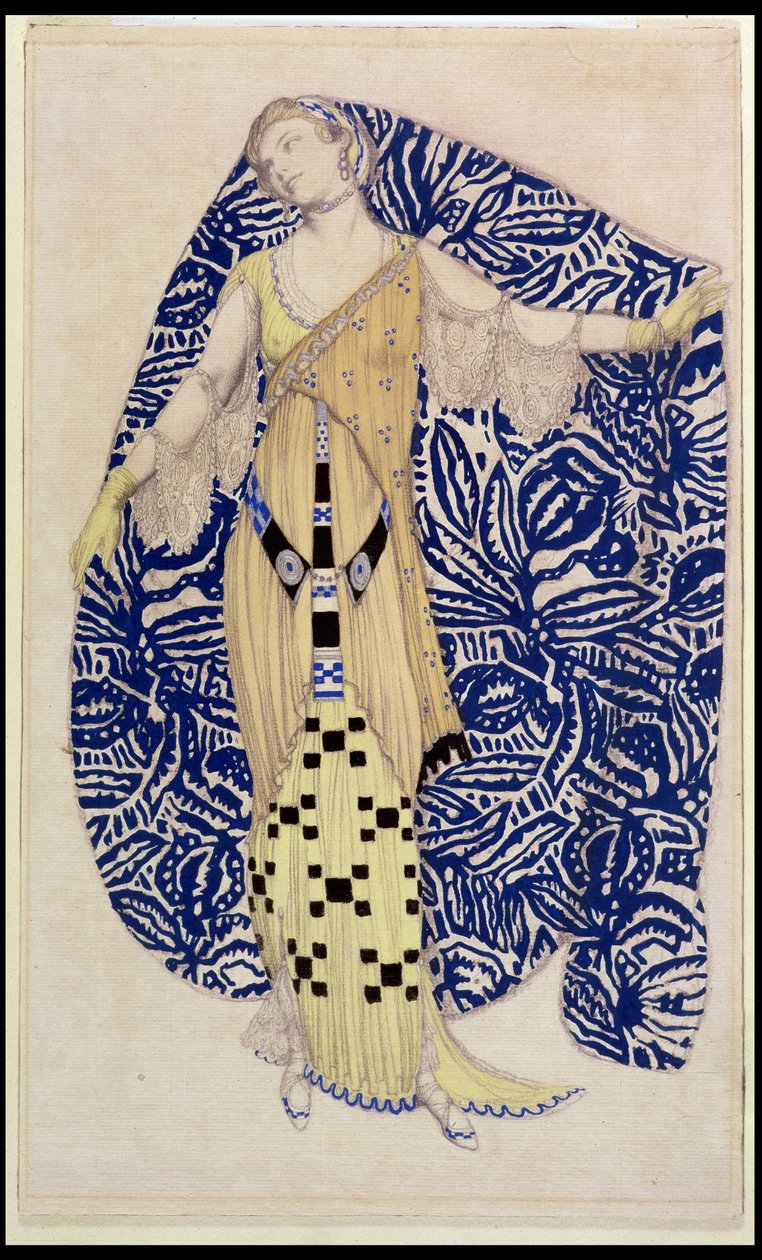 Moderní šaty, Dione, 1910 (tužka a wc) od Leon Bakst