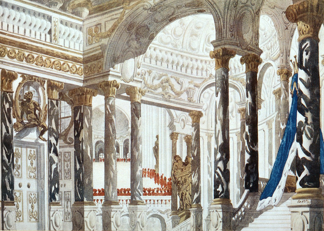 Návrh scény pro film Křtiny ze Šípkové Růženky, 1921 od Leon Bakst