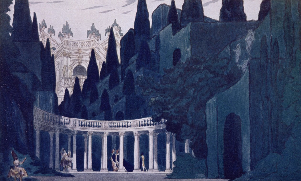 Návrh scenérie pro Královskou zahradu, ze Šípkové Růženky, 1921 od Leon Bakst