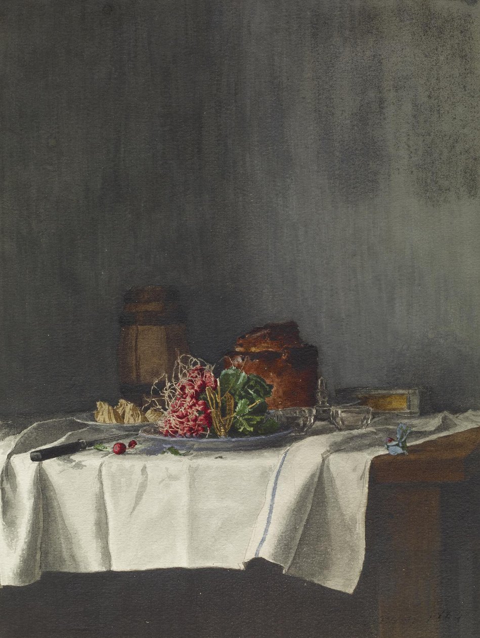 Zátiší s ředkvičkami a paštikou, 1864 (pero a inkoust, tužka a wc na papíře) od Léon Bonvin