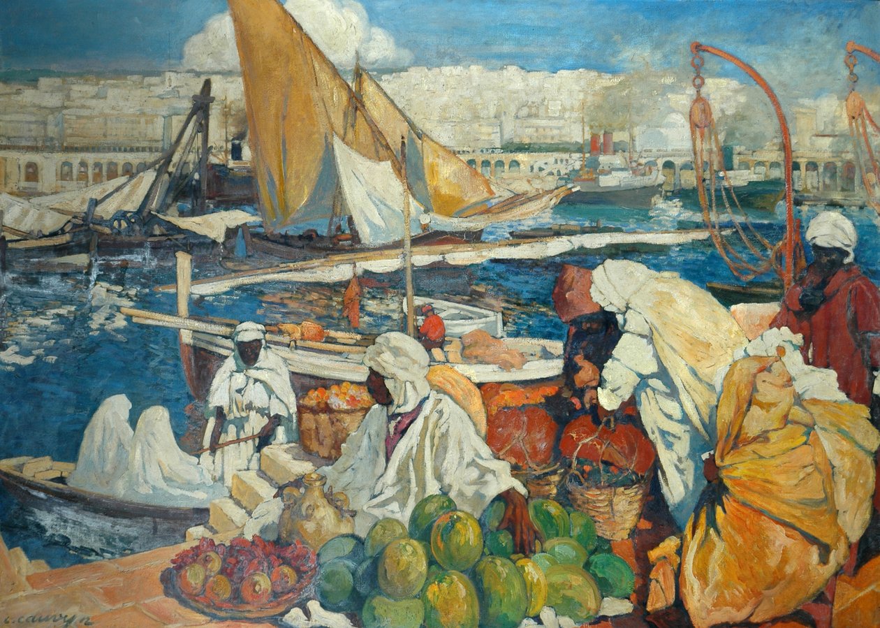 Alger La Blanche - Quay Scene, Alžír, 1912 od Leon Cauvy