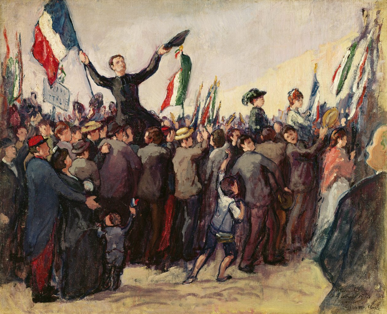 Italští dobrovolníci přijíždějící do Marseille, aby se zapsali do francouzské armády 4. srpna 1914 od Leon Giran Max