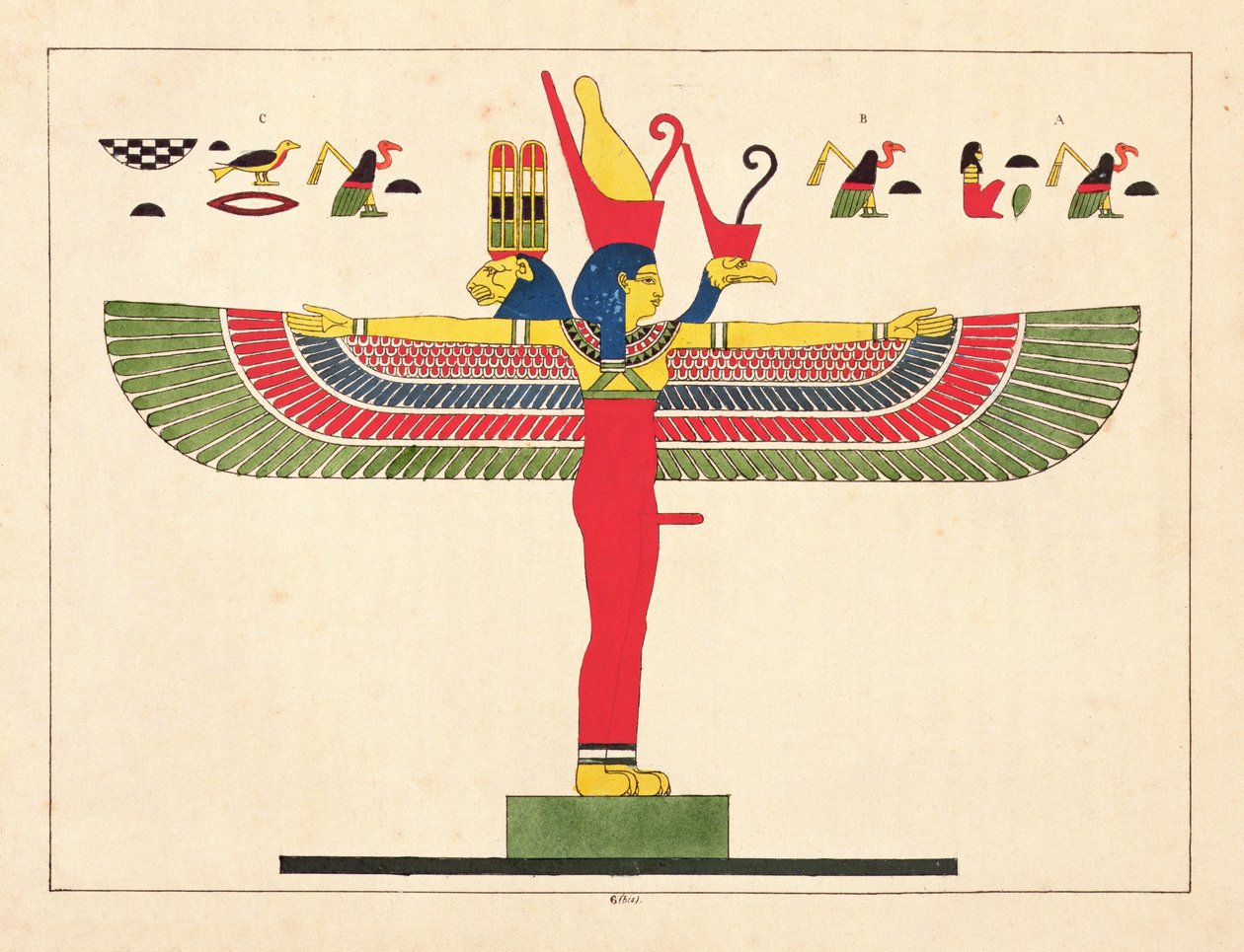 Egyptská bohyně, ilustrace z egyptského Pantheonu: sbírka des personnages mythologiques de lAncienne Egypte od Jean-Francoise Champolliona, vydaná 1823-25 od Leon Jean Joseph Dubois