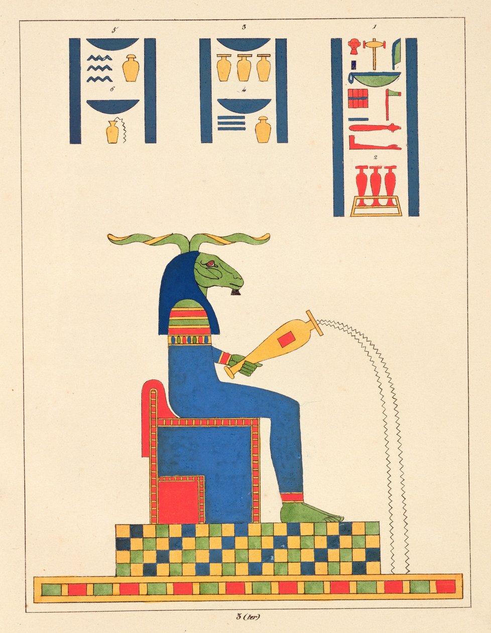 Bůh Khnum, ilustrace z egyptského Pantheonu: kolekce des personnages mythologiques de lAncienne Egypte od Jeana-Francoise Champolliona, vydaná 1823-25 od Leon Jean Joseph Dubois