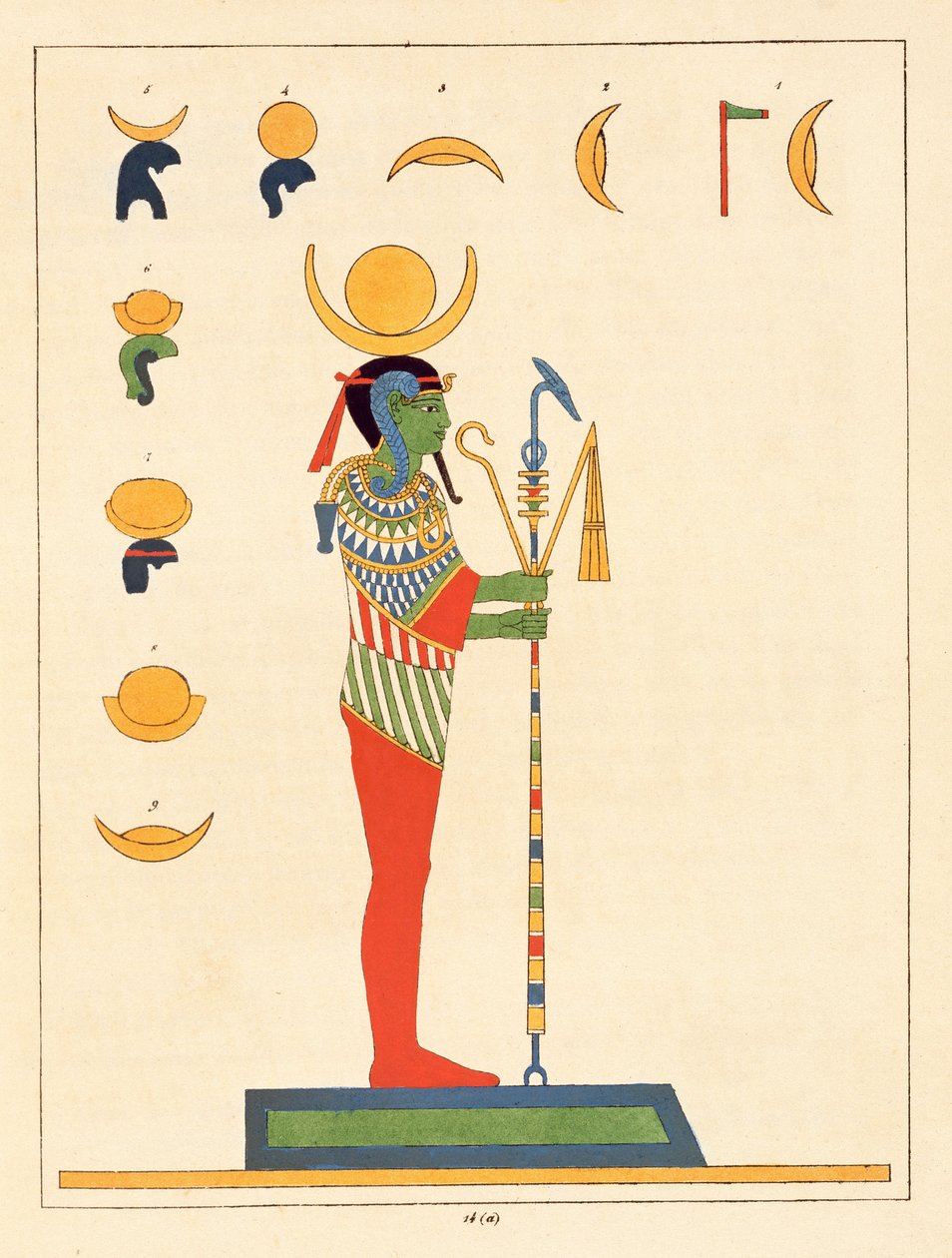 Bůh Khonsu, ilustrace z egyptského Pantheonu: sbírka des personnages mythologiques de lAncienne Egypte od Jean-Francoise Champolliona, vydaná 1823-25 od Leon Jean Joseph Dubois