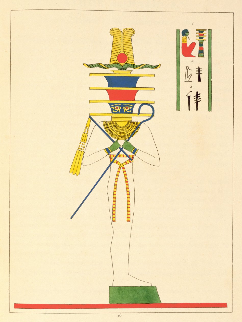 Bůh Ptah, ilustrace z egyptského Pantheonu: kolekce des personnages mythologiques de lAncienne Egypte od Jeana-Francoise Champolliona, vydaná 1823-25 od Leon Jean Joseph Dubois