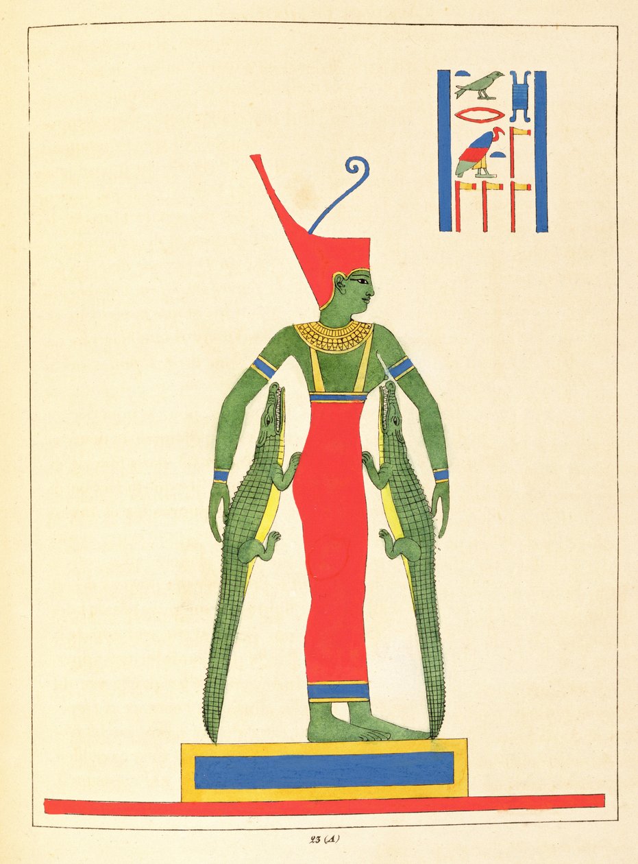 Bohyně Neith, ilustrace z egyptského Pantheonu: sbírka des personnages mythologiques de lAncienne Egypte od Jean-Francoise Champolliona, vydaná 1823-25 od Leon Jean Joseph Dubois