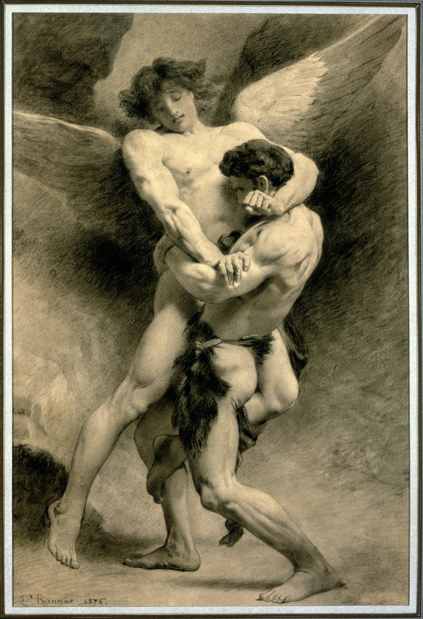 Studie pro Jacoba Wrestling with the Angel, 1876 (tužka a černá křída na papíře) od Leon Joseph Florentin Bonnat