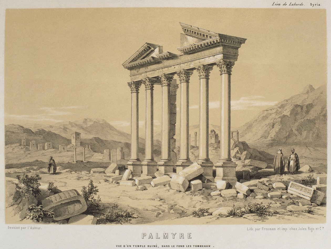 Pohled na zničený chrám, Palmýra, Sýrie, ilustrace z „Voyage en Asie Mineure“ od Leona de Laborde, Paříž, 1838 od Leon de Laborde