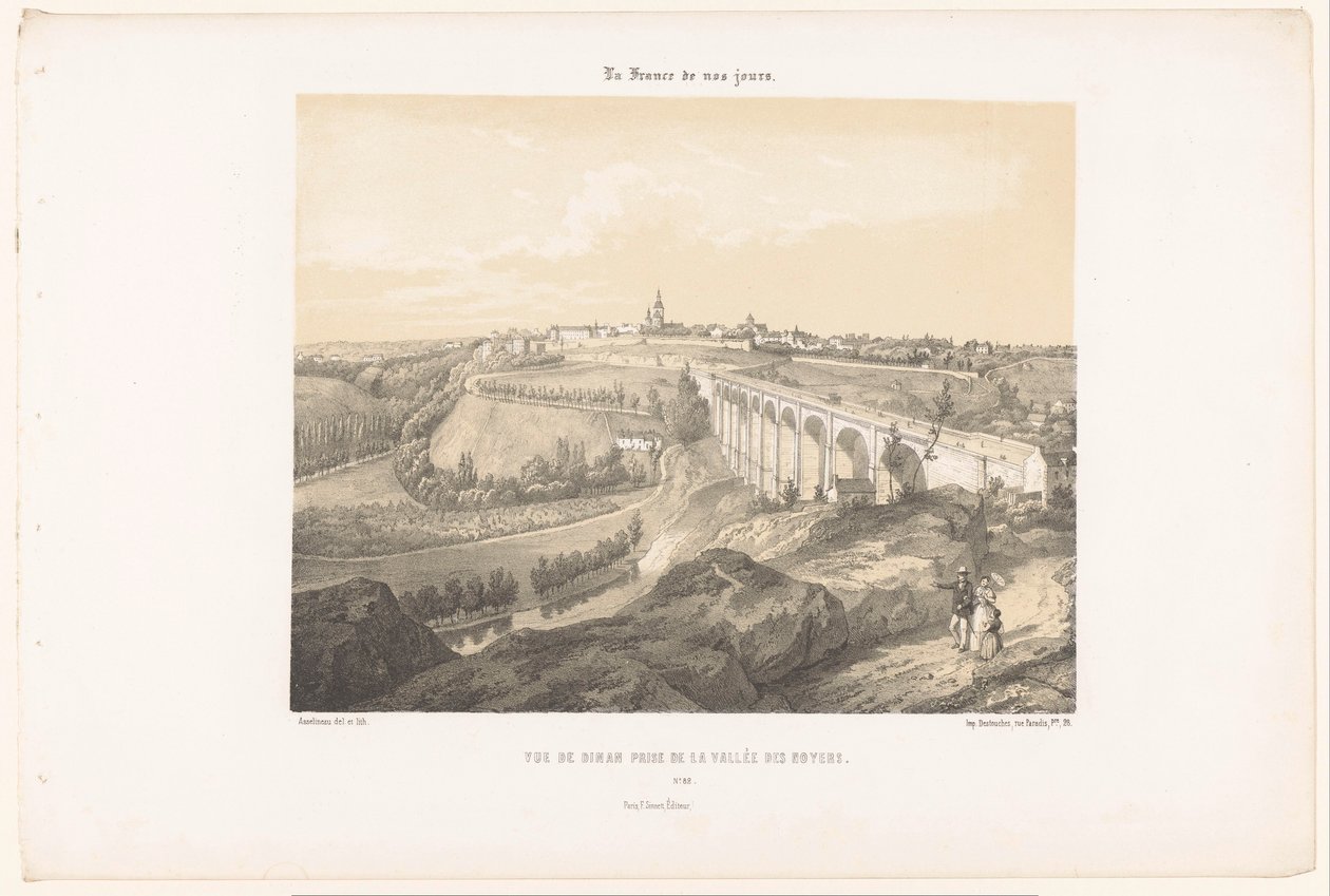 Pohled na Dinan a viadukt přes řeku Rance Cena Vue de Dinan de la Vallée des Noyers (název na objektu) Současná Francie (název série) La France de nos jours (název série na objektu) od Leon Auguste Asselineau