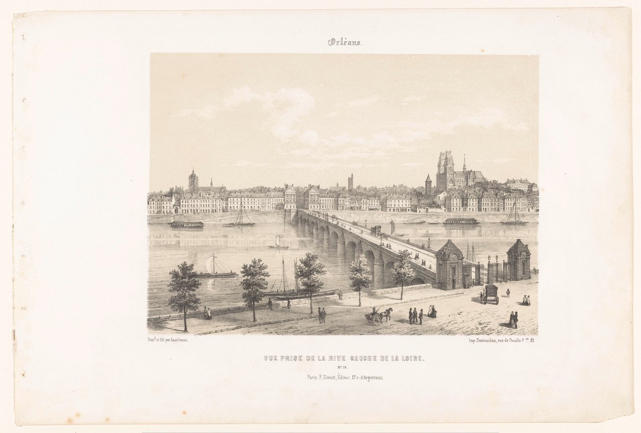 Pohled na Orléans z levého břehu Loiry Orleans. Vue cena de la rive gauche de la Loire (titul na předmětu) Současná Francie (název série) La France de nos jours (název série na objektu) od Leon Auguste Asselineau