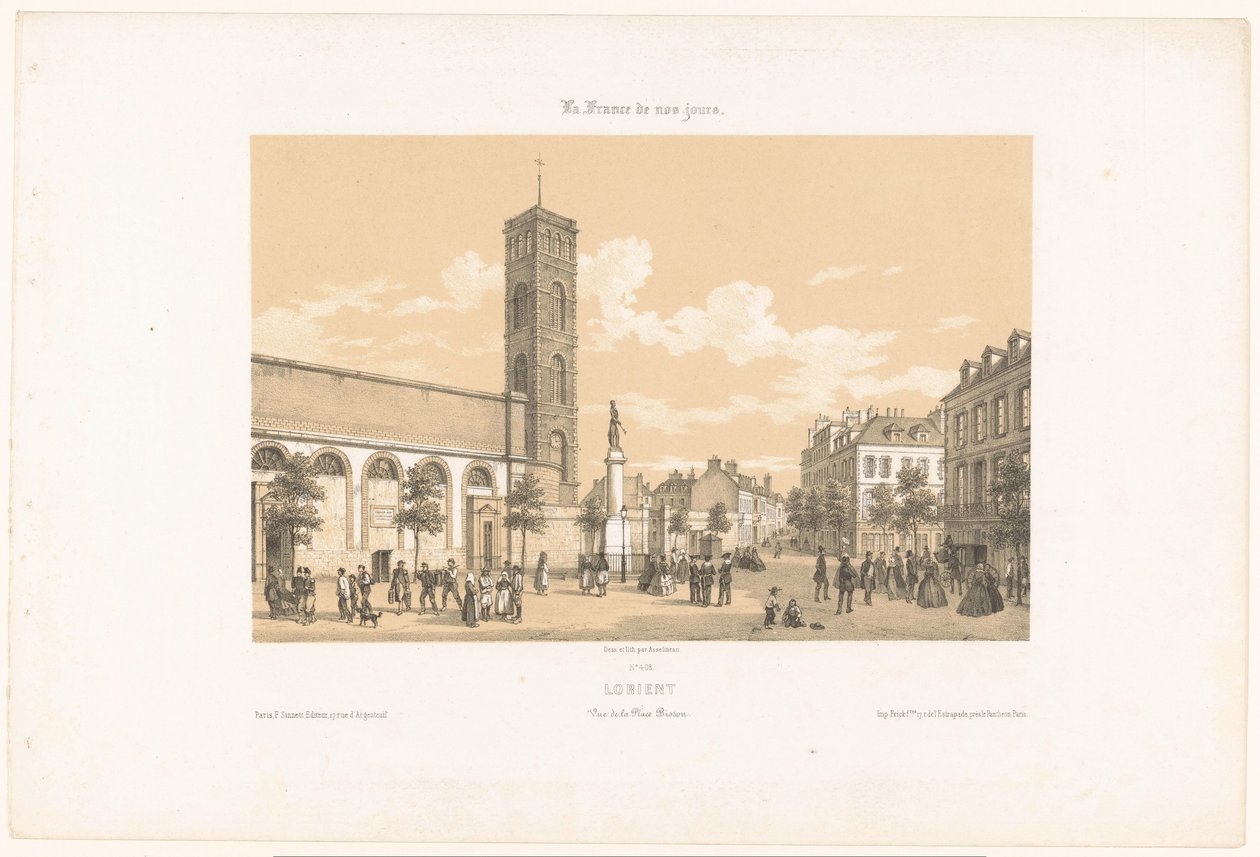 Pohled na Place Bisson v Lorientu lorient. Vue de la place Bisson (název na objektu) Současná Francie (název série) La France de nos jours (název série na objektu) od Leon Auguste Asselineau