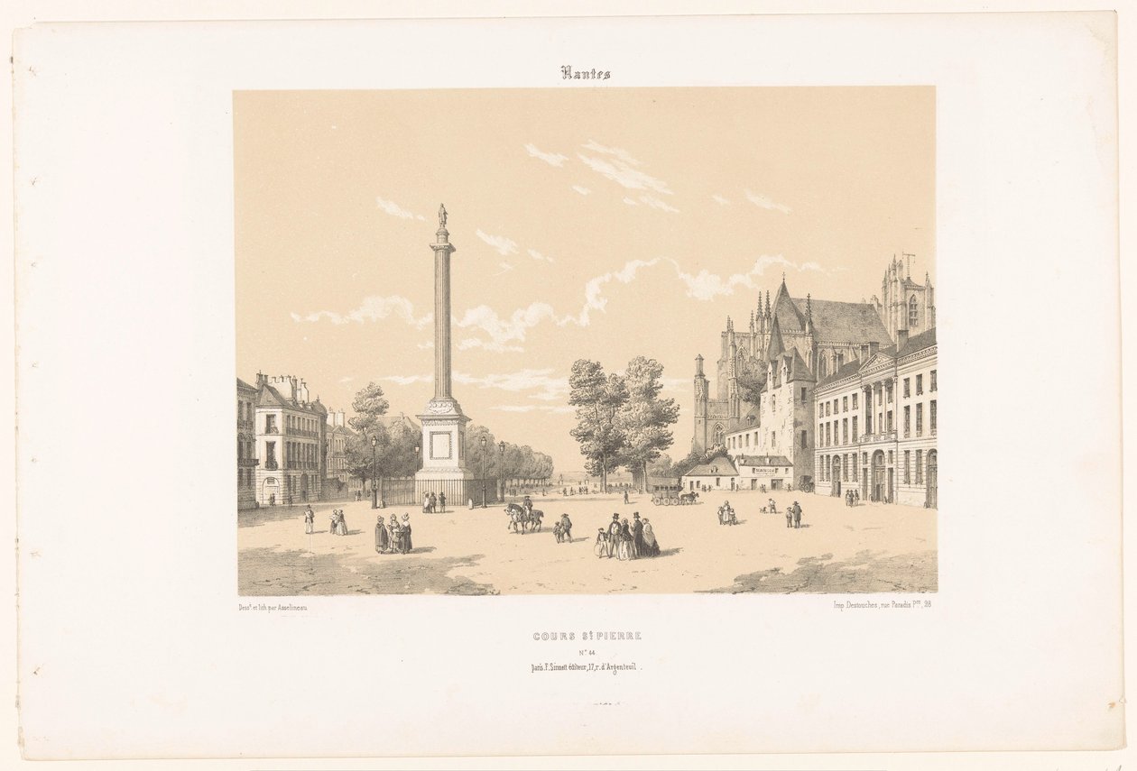 Pohled na náměstí Maréchal-Foch a Cours Saint-Pierre v Nantes Nantes. Cours St. Pierre (název na objektu) Současná Francie (název série) La France de nos jours (název série) od Leon Auguste Asselineau