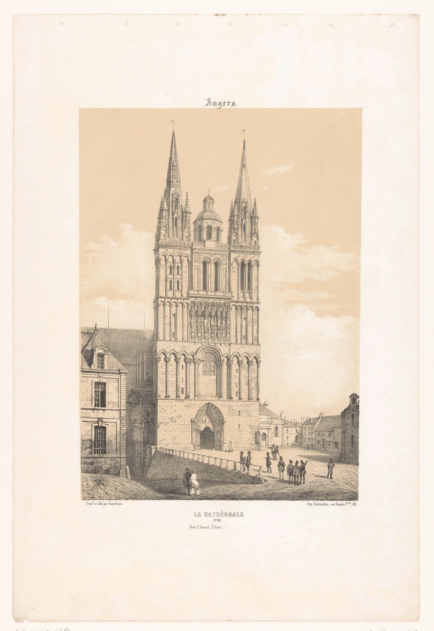 Pohled na katedrálu Angers Hněvy. La cathédrale (název na objektu) Současná Francie (název série) La France de nos jours (název série) od Leon Auguste Asselineau