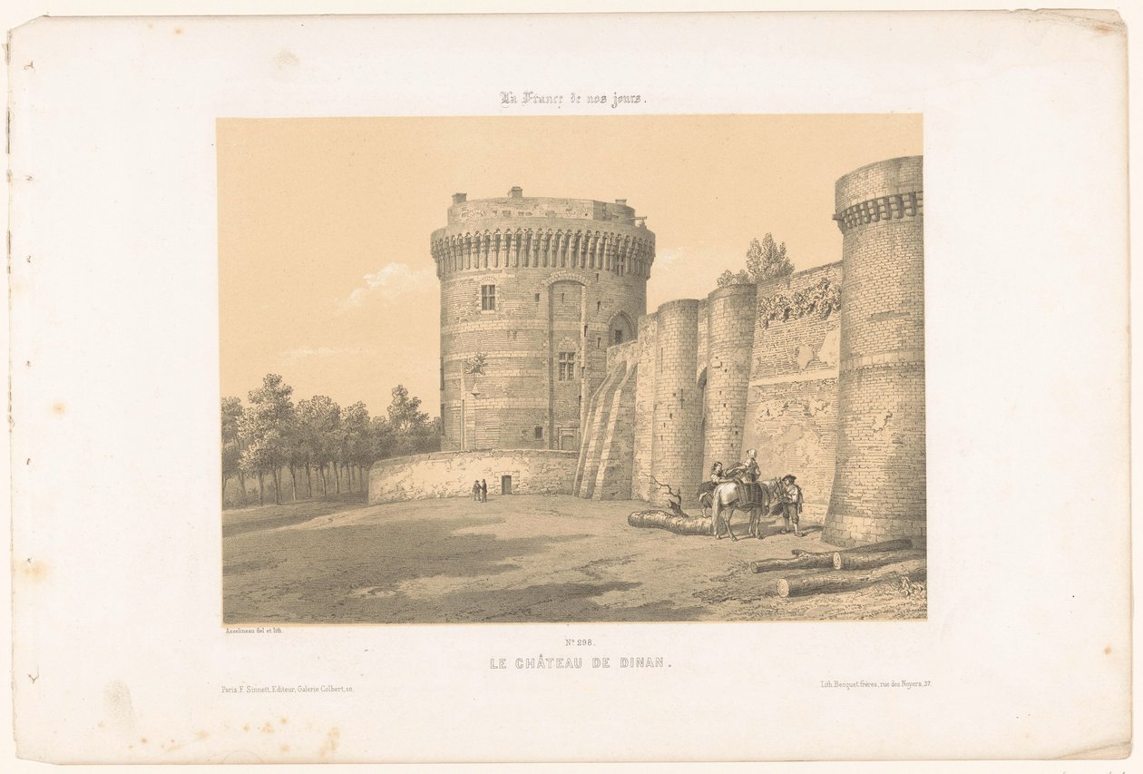 Pohled na jednu z věží hradu Dinan Le château de Dinan (název na objektu) Současná Francie (název série) La France de nos jours (název série na objektu) od Leon Auguste Asselineau
