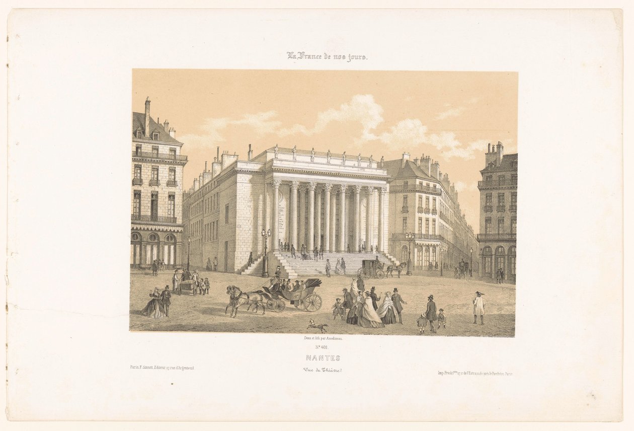 Pohled na Théâtre Graslin v Nantes Nantes. Vue du Theatre (název na objektu) Současná Francie (název série) La France de nos jours (název série na objektu) od Leon Auguste Asselineau