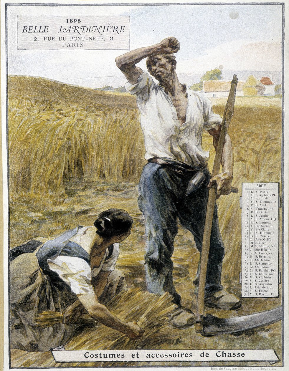 Sklizeň - od Lhermitte, kalendář obchodů "" The beautiful gardener ", srpen 1898 od Leon Augustin Lhermitte