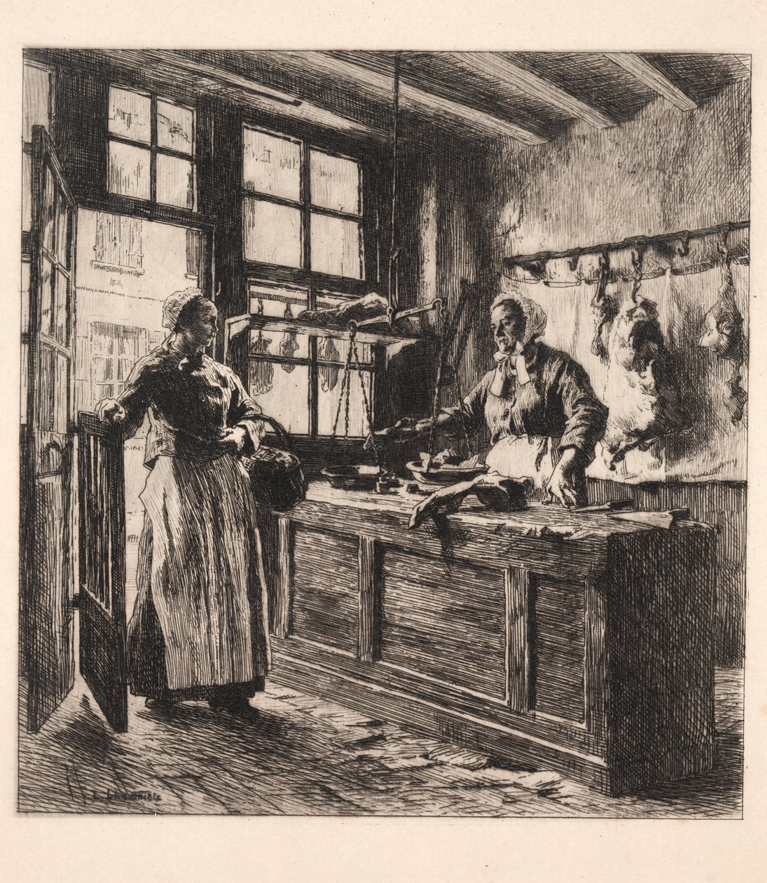 Interiér řeznictví od Leon Augustin Lhermitte