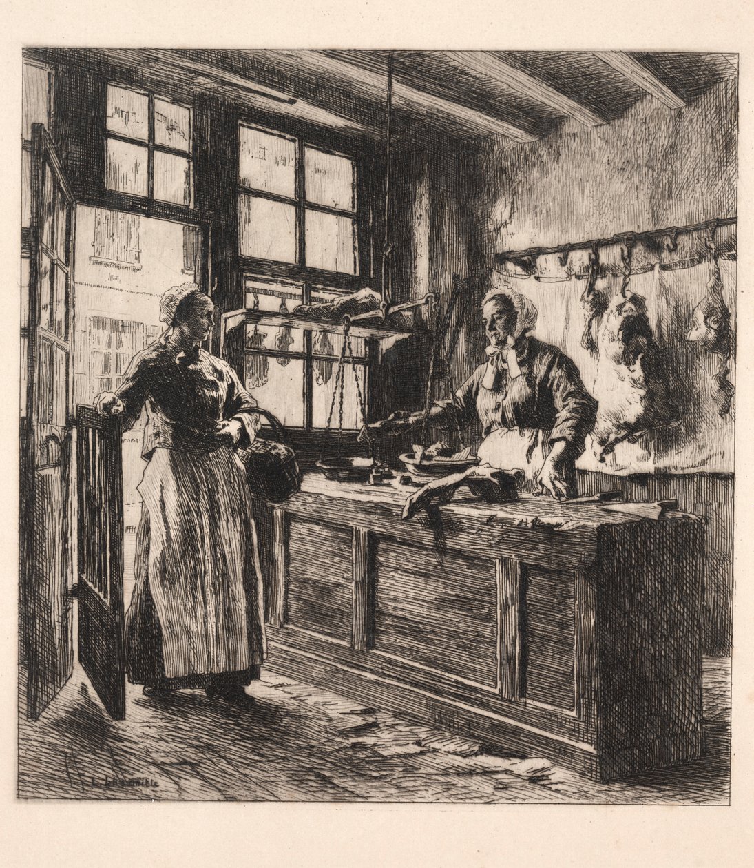 Interiér řeznictví. od Leon Augustin Lhermitte