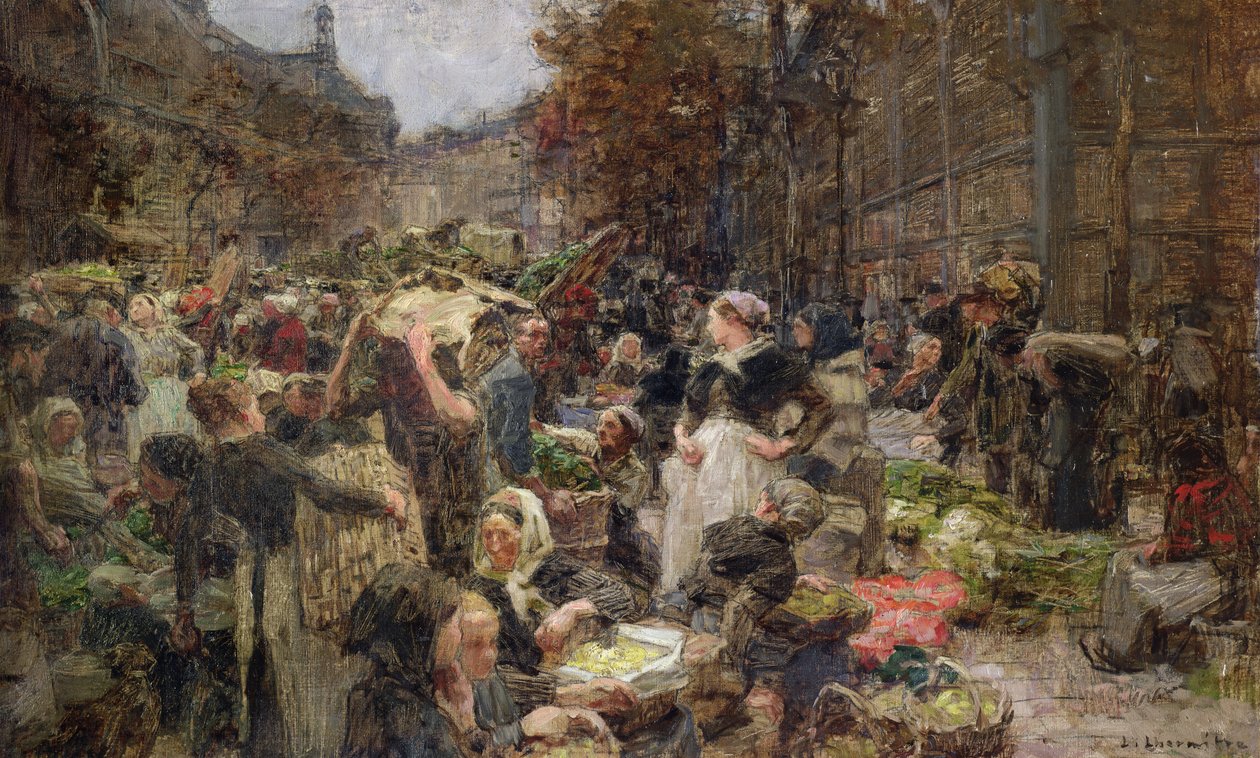 Les Halles, studie pro obraz pro Salon des Lettres v Hotel de Ville, Paříž, objednaný v roce 1889 od Leon Augustin Lhermitte