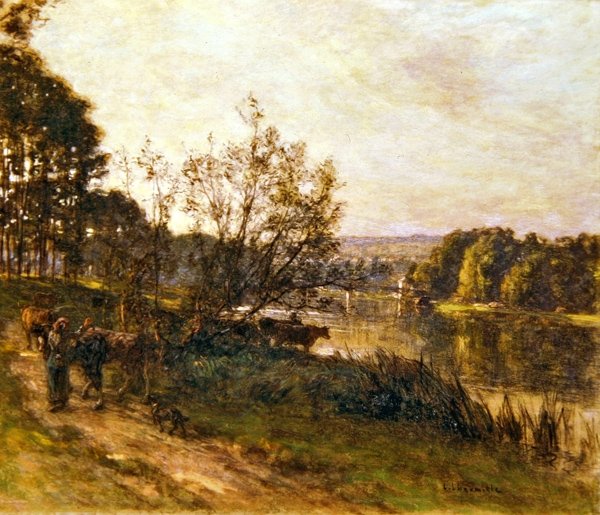 River Crossing (barevné křídy a pastel na papíře) od Leon Augustin Lhermitte