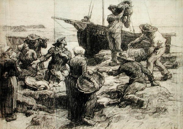 Třídění úlovku (uhlí na papíře) od Leon Augustin Lhermitte
