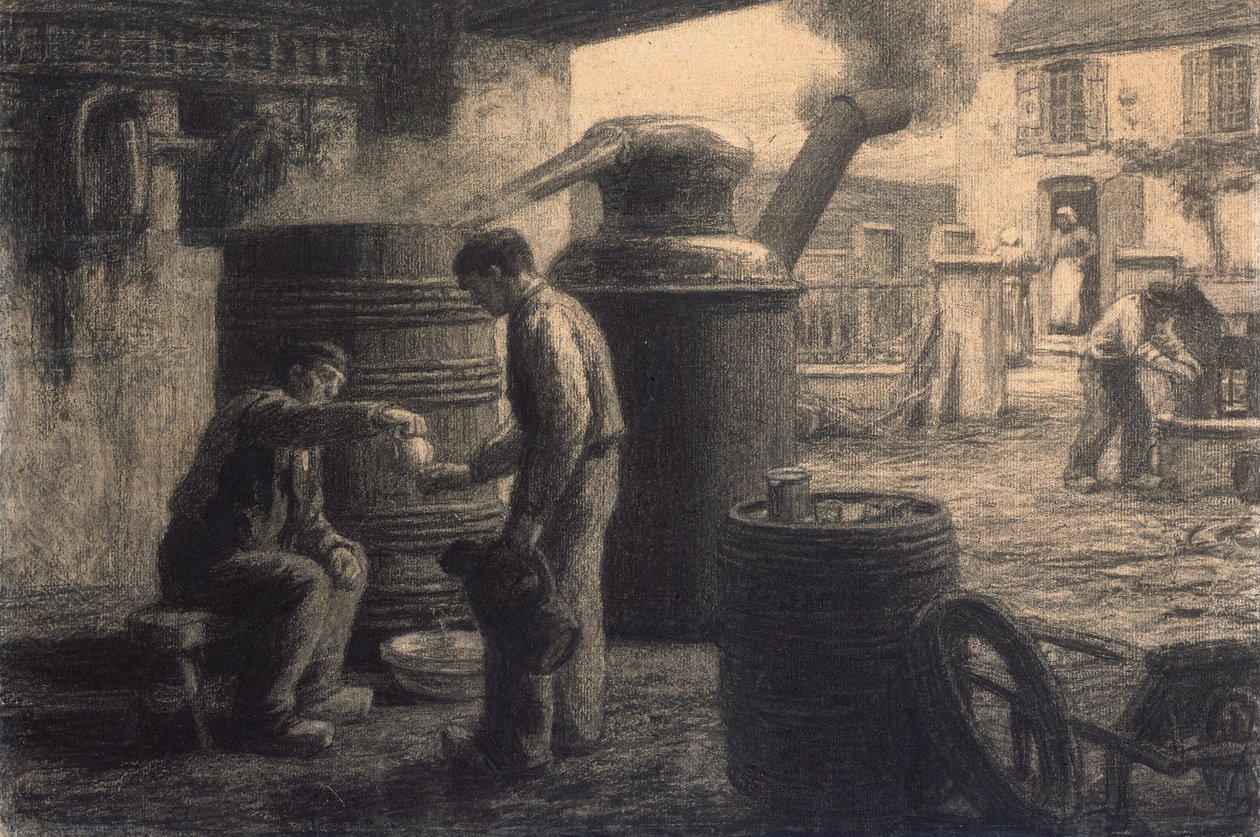 lihovar; Ochutnávači Eau-de-Vie-de-Marc nebo The Still, kolem roku 1872 od Leon Augustin Lhermitte